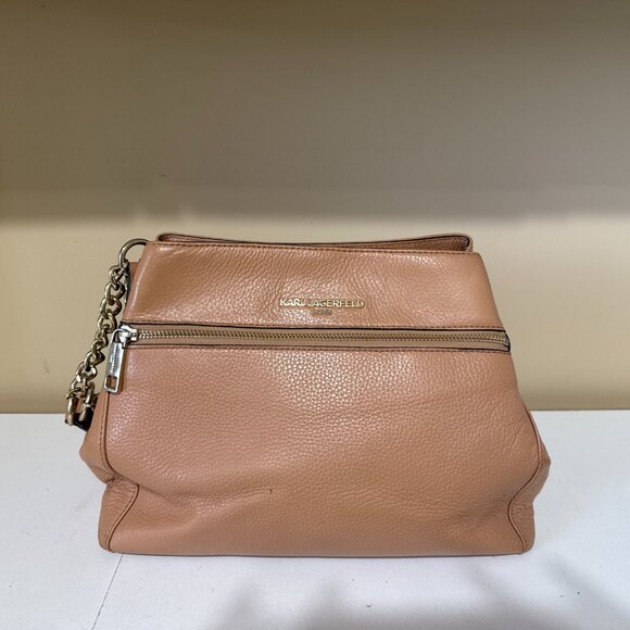 KARL LAGERFELD Triple Compartment Chain Shoulder Bag Beige Vegan Leather - Picture 3 of 14